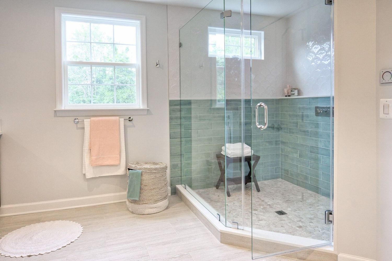 Modern frameless glass shower enclosure