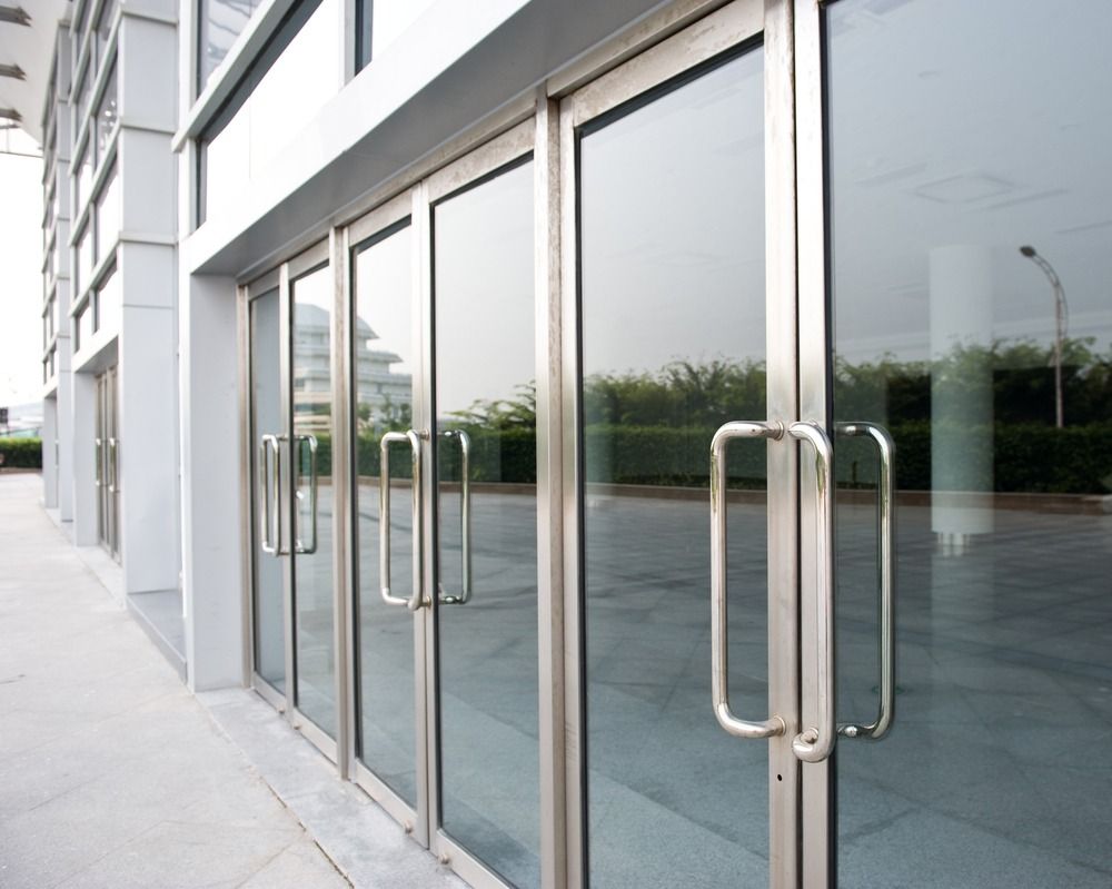 Clean commercial glass storefront doors