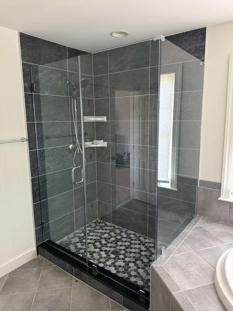 Custom frameless shower door installation by Maryland Glass & Door in Towson MD